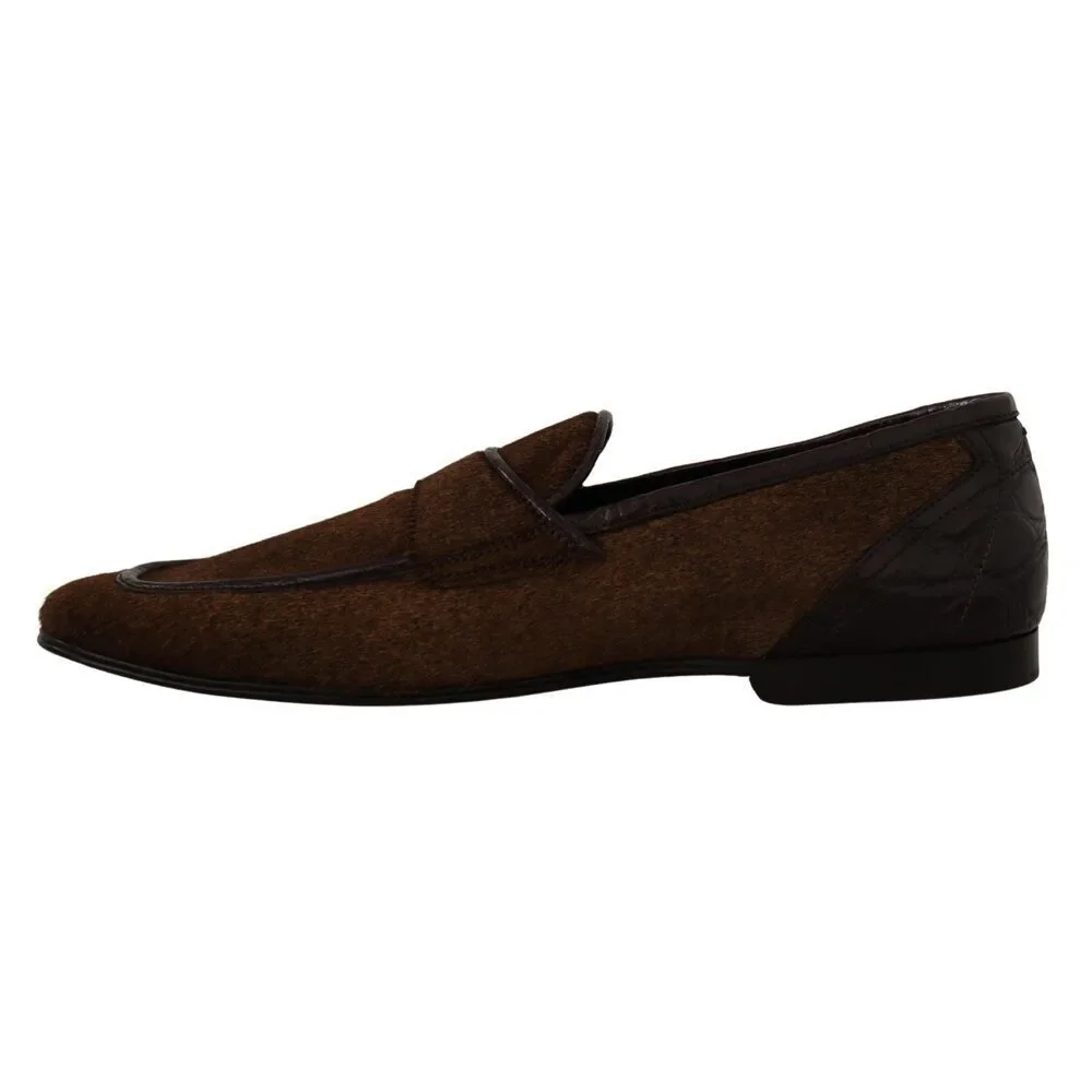 Dolce & Gabbana Elegant Brown Caiman Leather Loafers - Picture 5 of 9